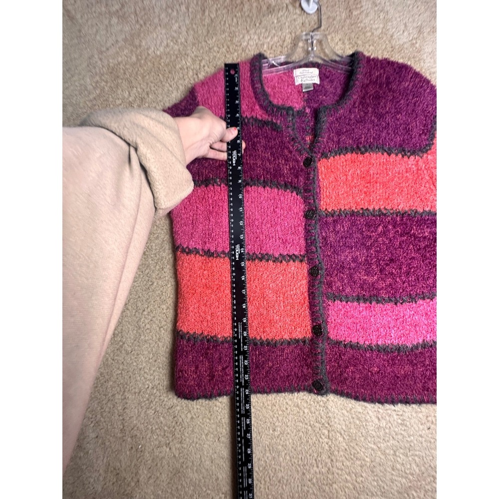 Christopher & Banks Vtg Mohair Blend Colorblock Cardigan Sz L Pink Purple Y2K EC - Picture 11 of 12